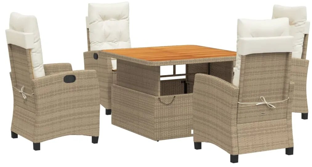 vidaXL Σετ Τραπεζαρίας Κήπου 5 τεμ. Μπεζ Συνθετικό Ρατάν με Μαξιλάρι