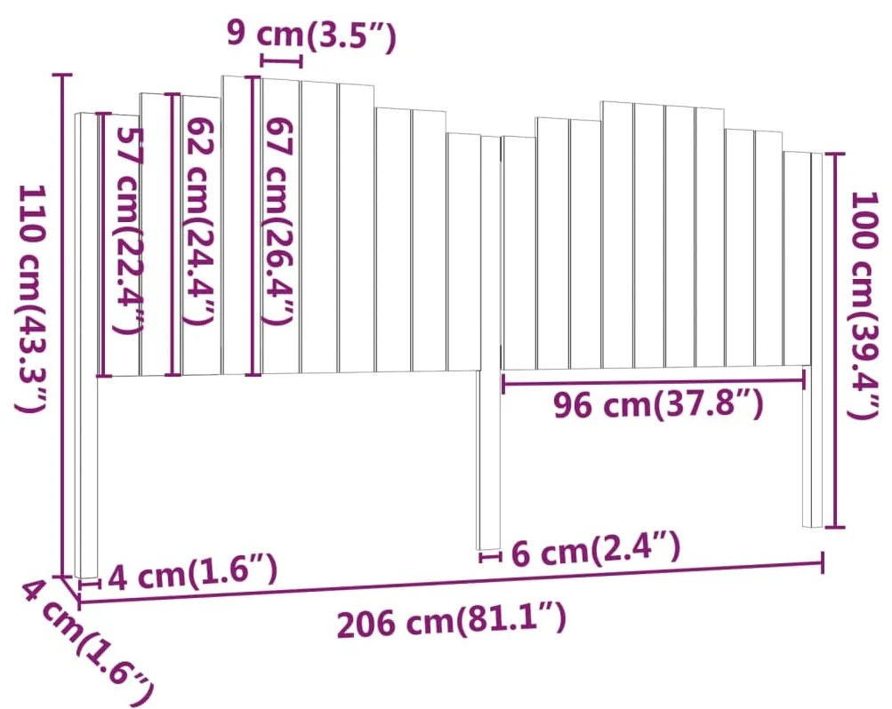 vidaXL Κεφαλάρι Κρεβατιού 206x4x110 εκ. από Μασίφ Ξύλο Πεύκου