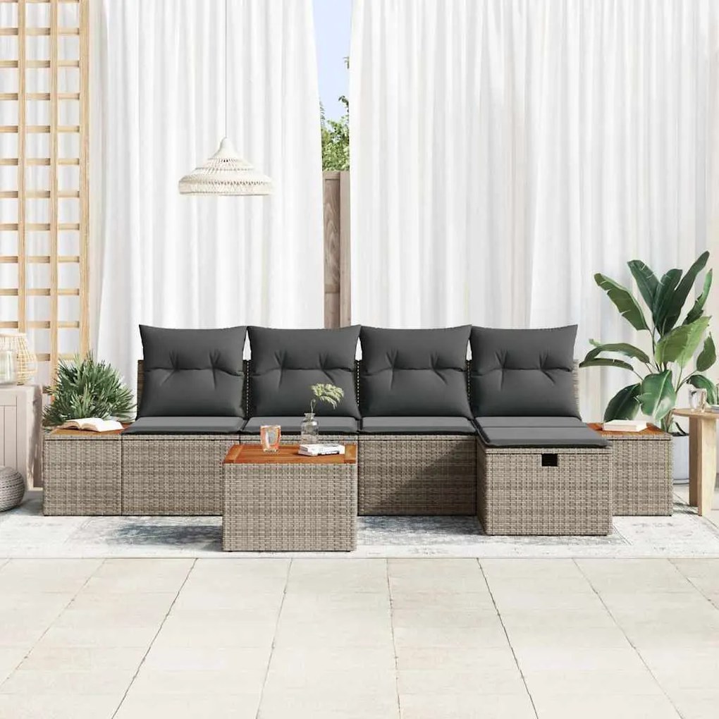 vidaXL Σετ Καναπέ Κήπου με μαξιλάρι 6 pcs Γκρι Πολυ ράταν