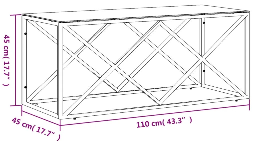vidaXL Τραπέζι Σαλονιού 110x45x45 εκ. από Ανοξ. Ατσάλι και Γυαλί