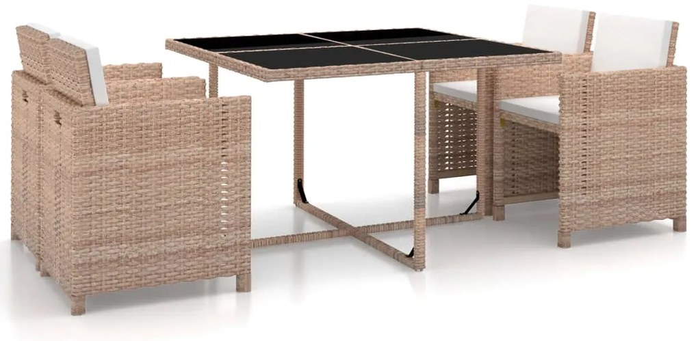 vidaXL Σετ Τραπεζαρίας Εξ. Χώρου 5 τεμ. Μπεζ Συνθ. Ρατάν με Μαξιλάρια