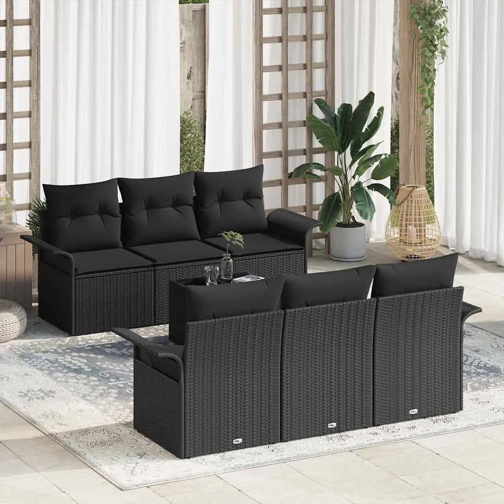 vidaXL Σετ Καναπέ Κήπου 7 pcs Μαύρο Πολυ ράταν