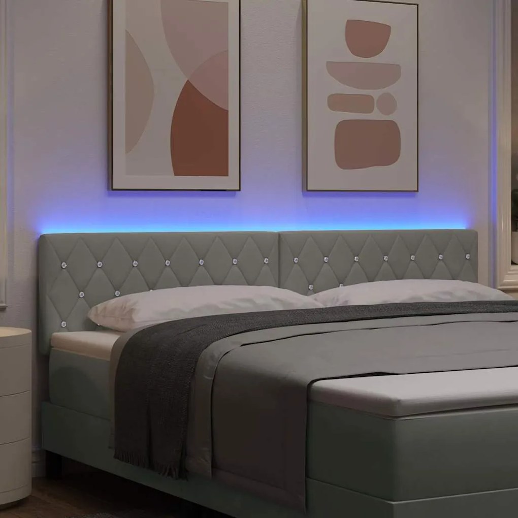 vidaXL Κεφαλάρι LED με φώτα λωρίδας LED Ανοιχτό γκρι 90 cm Βελούδο
