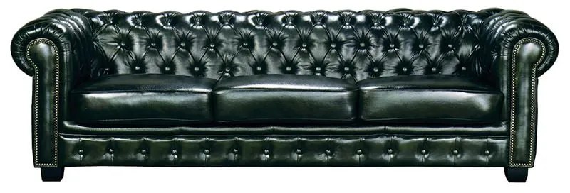 CHESTERFIELD Birmingham Καναπές 4Θέσιος Σαλονιού Καθιστικού, Δέρμα AntiqueGreen 241x92x74cm