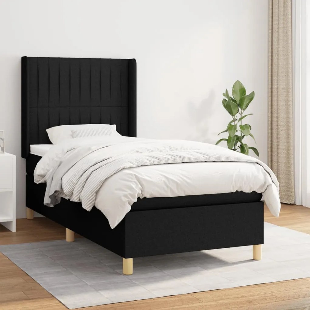 vidaXL Κρεβάτι Boxspring με Στρώμα Μαύρο 90x200 εκ. Υφασμάτινο