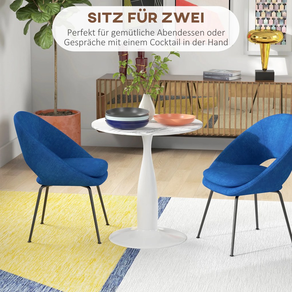 HOMCOM Στρογγυλό Τραπέζι Τραπεζαρίας, Επικαλυμμένο με Πούδρα Ατσάλι, MDF με Μελαμίνη, Αντιολισθητικά Πόδια, 70 x 74 cm, Λευκό