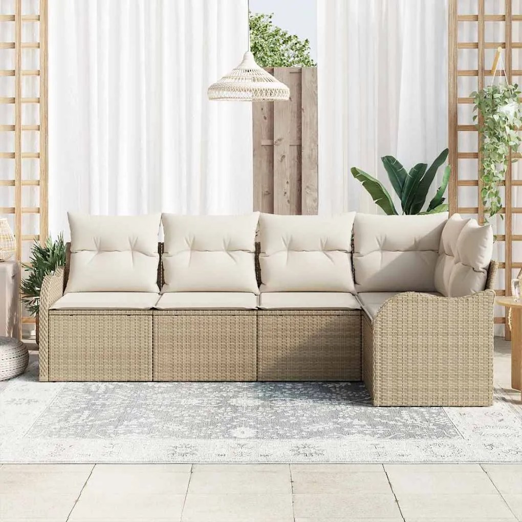 vidaXL Σετ Καναπέ Κήπου με μαξιλάρι 5 pcs Μπεζ Πολυ ράταν