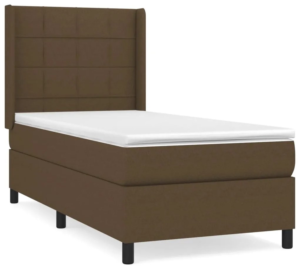 vidaXL Κρεβάτι Boxspring με Στρώμα Σκούρο Καφέ 90x200 εκ. Υφασμάτινο