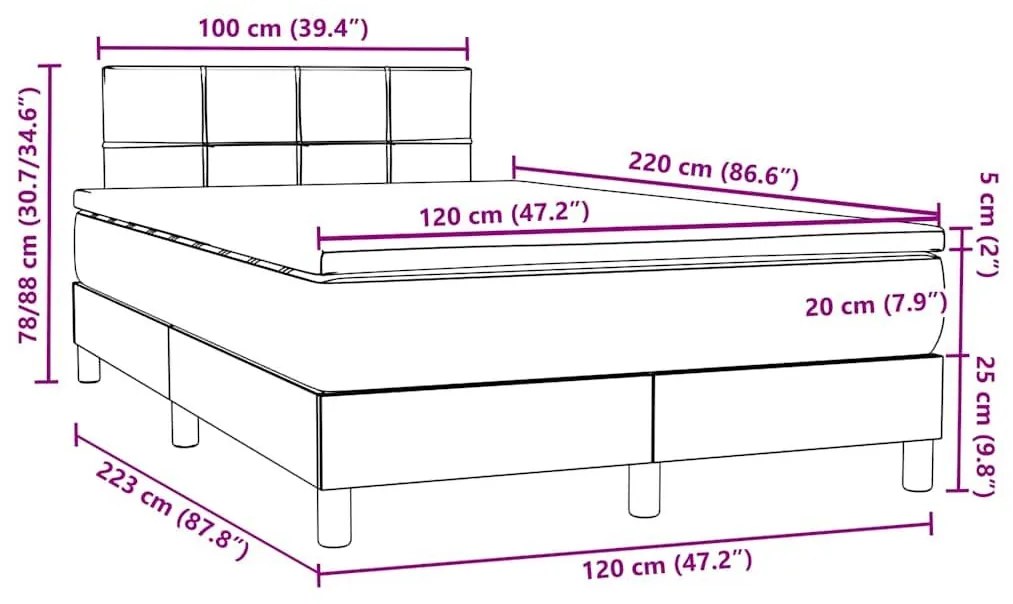 Κρεβάτι Boxspring με Στρώμα Ανοιχτό Γκρι 120x220 εκ. Βελούδινο - Γκρι