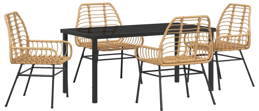 vidaXL Σετ 5 Τεμαχίων Επίπλων Κήπου  Καφέ Πολυ Rattan