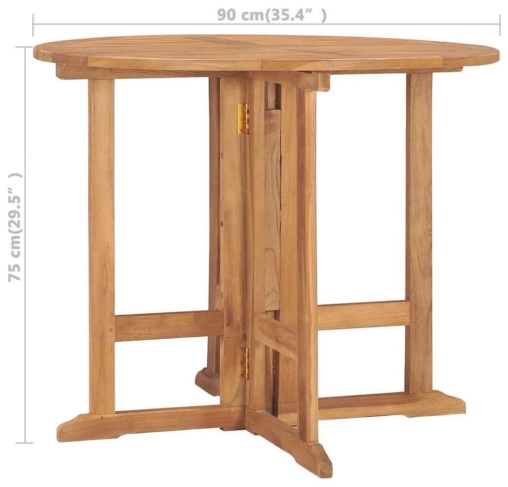 vidaXL Τραπεζαρία Κήπου Πτυσσόμενη 90 x 75 εκ. από Μασίφ Ξύλο Teak