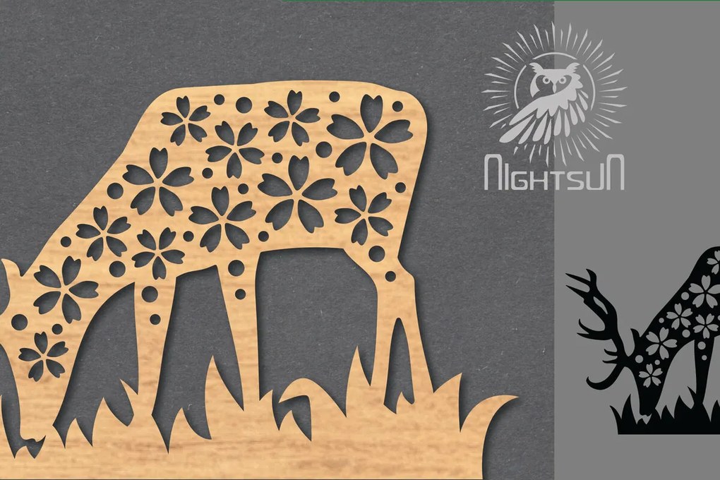 Σετ των 2 Intra απο ξύλο plywood 3mm-4mm πάχος - Διακόσμηση με λουλούδια ελάφια 2 Δίασταση 20x20 cm INTRAFABR-119874610