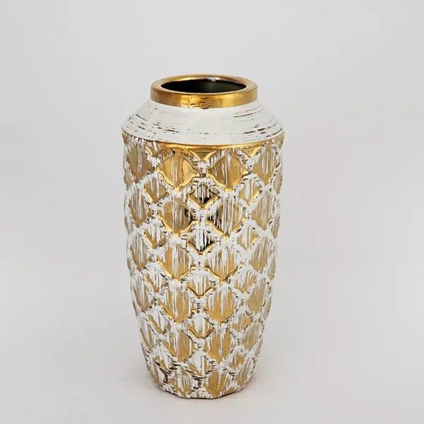 ΒΑΖΟ ΚΕΡΑΜΙΚΟ ΛΕΥΚΟ - ΧΡΥΣΟ 13x13x25cm