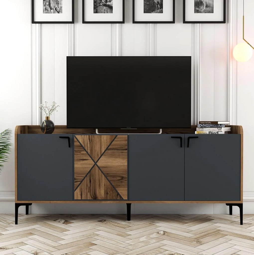 Μπουφές C9433.04 Μελαμίνη Καρυδί και Ανθρακί 180x35x78.6Υεκ. 180x35x78.6 εκ.