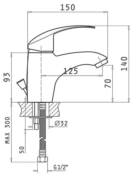 Μπαταρία νιπτήρα Sistina Χρωμέ 5x15x14 εκ.