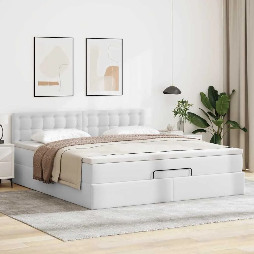 vidaXL Οθωμανικό κρεβάτι με στρώμα Λευκό 180x200cm Faux Leather