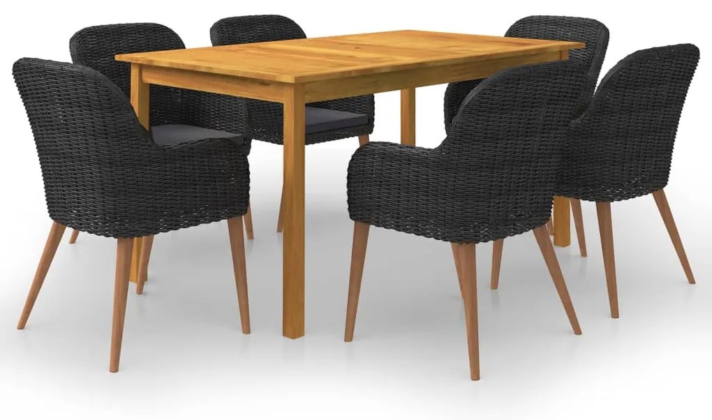 vidaXL Σετ Τραπεζαρίας Κήπου 7 Τεμαχίων Μαύρο