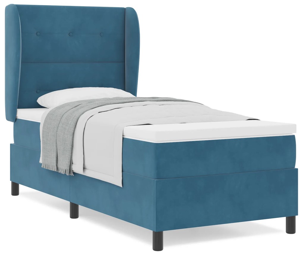 vidaXL κρεβάτι box spring με στρώμα σε σκούρο μπλε 90x190 εκ. βελούδο