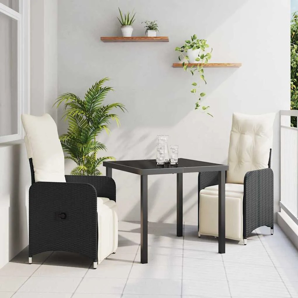 vidaXL Σέτ φαγητού για κήπο με μαξιλάρι 3 pcs Μαύρο Πολυ ράταν