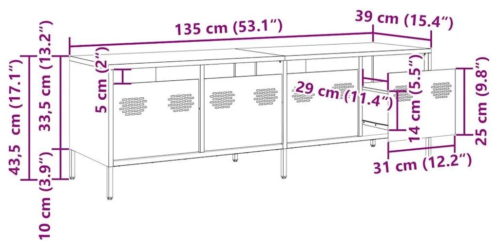 Έπιπλο Τηλεόρασης Μουσταρδί 135x39x43,5 εκ Ατσάλι Ψυχρής Έλασης - Κίτρινο