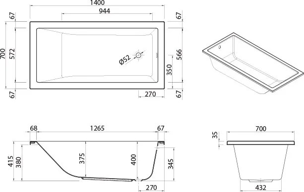 Μπανιέρα SANITANA Cubic-140 x 70 εκ.