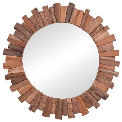 Καθρέπτης Rounder Pakoworld teak ξύλο Φ80x4εκ 338-000008 338-000008 Καφέ