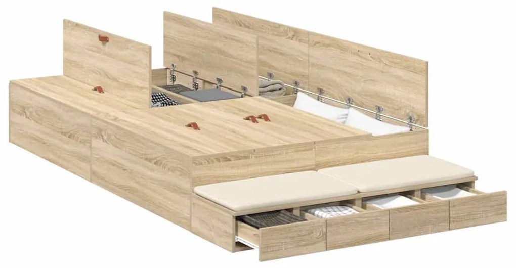 vidaXL Κρεβάτι με αποθηκευτικό χώρο Δρύς Sonoma 226.5 x 120 x 31.5 εκ.