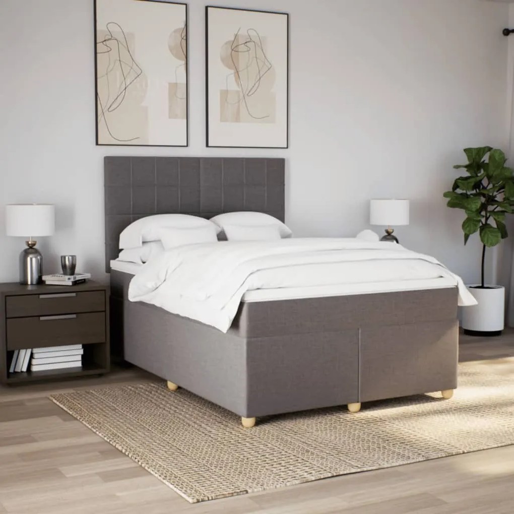 Κρεβάτι Boxspring με Στρώμα Taupe 140x190 εκ. Υφασμάτινο - Μπεζ-Γκρι