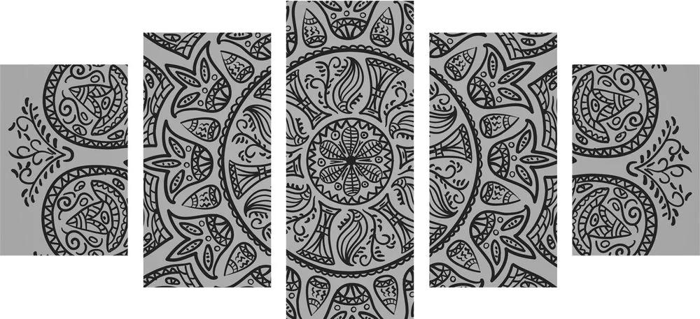 Εικόνα 5 τμημάτων Mandala με αφηρημένο φυσικό σχέδιο σε ασπρόμαυρο - 200x100