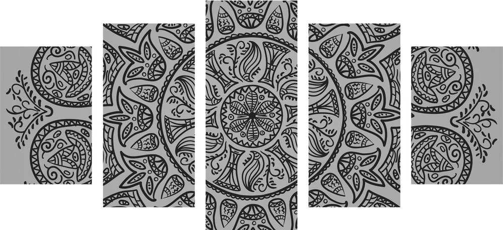 Εικόνα 5 τμημάτων Mandala με αφηρημένο φυσικό σχέδιο σε ασπρόμαυρο