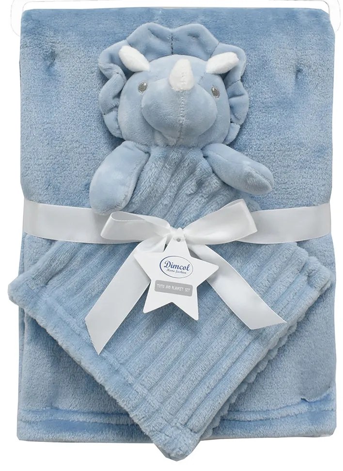 Κουβέρτα Fleece Αγκαλιάς (75x100) + Πανάκι Παρηγοριάς Dimcol Dinosaur 04 Sky Blue