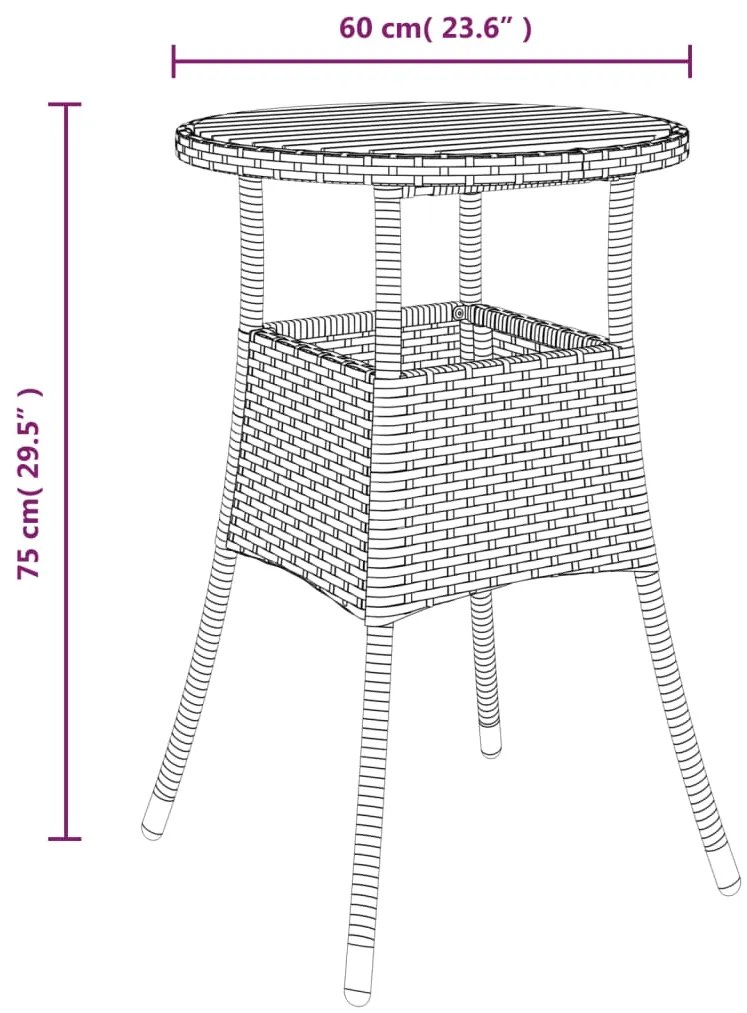 vidaXL Τραπέζι Κήπου Μαύρο Ø60 x 75 εκ. Συνθετικό Ρατάν/Ξύλο Ακακίας