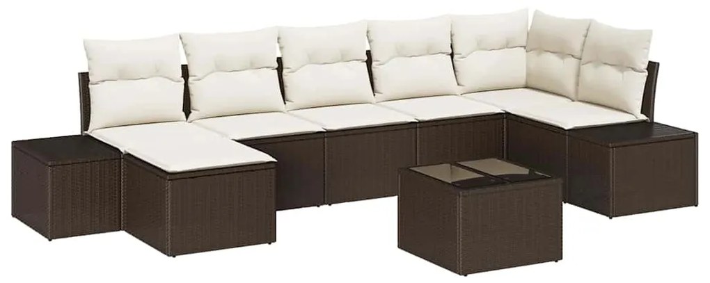 vidaXL Σετ Καναπέ Κήπου με μαξιλάρι 8 pcs Καφέ Πολυ ράταν