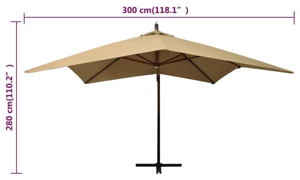 Ομπρέλα Κρεμαστή με Ξύλινο Ιστό Taupe 300 εκ. - Μπεζ-Γκρι