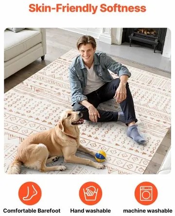 VEVOR Large Area Rug 5x8 ft Anti-Skid and Tear-Resistant Floor Mat Modern Beige