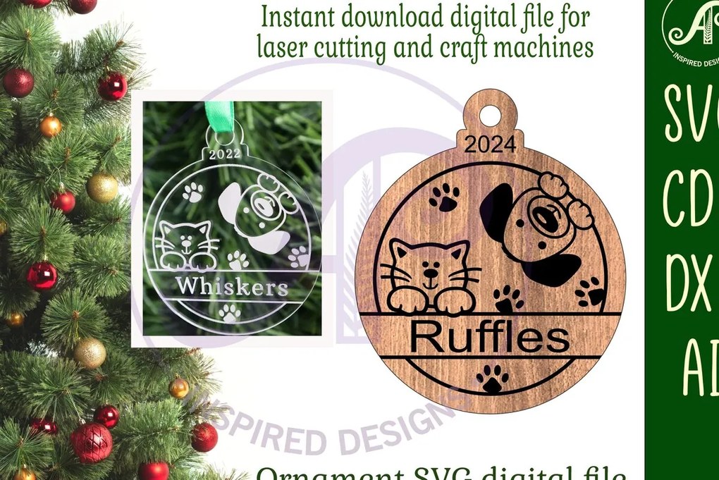 Σετ των 3 Intra απο ξύλο plywood 3mm-4mm πάχος Χριστουγεννιάτικο στολίδι για γάτα και σκύλο  Δίασταση 4x4 cm INTRAFABR-102260005