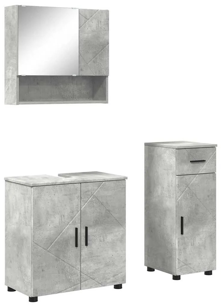 vidaXL Σετ Επίπλων Μπάνιου με συρτάρι Επιτοίχιο 3 pcs Σκυρόδεμα Γκρι