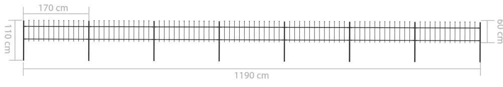 vidaXL Κάγκελα Περίφραξης με Λόγχες Μαύρα 11,9 x 0,6 μ. από Χάλυβα