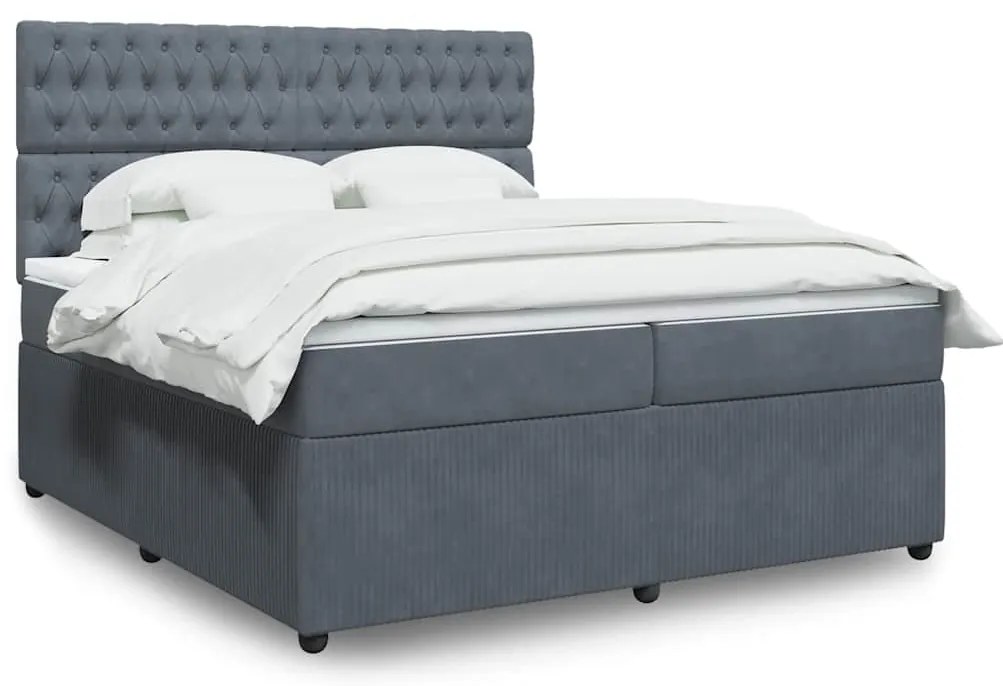 vidaXL Κρεβάτι Boxspring με Στρώμα Σκούρο Γκρι 200x200 εκ. Βελούδινο