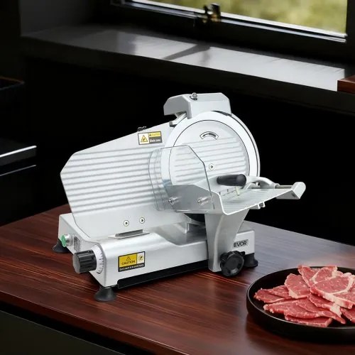 VEVOR Commercial Meat Slicer, 320W Electric Deli Slicer Machine with 250 mm Sharp Blade, Meat-Slicer with 450 RPM Slicing Speed, 0-10 mm Adjustable Thickness, for Frozen Meat, Ham, Baguett &amp; Steak
