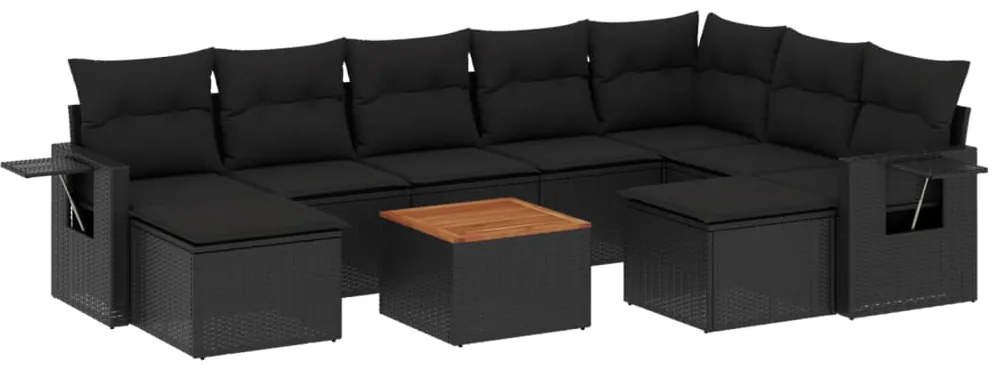 vidaXL Σαλόνι Κήπου Σετ 10 Τεμαχίων Μαύρο Συνθετικό Ρατάν με Μαξιλάρια