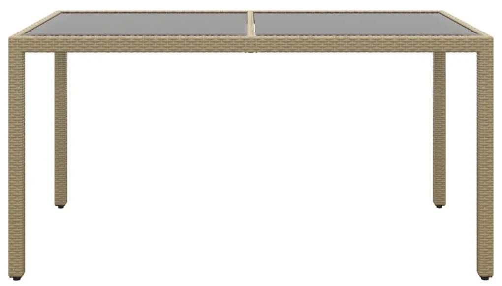 vidaXL Τραπέζι Κήπου Μπεζ 150x90x75 εκ. Συνθετικό Ρατάν/Ψημένο Γυαλί