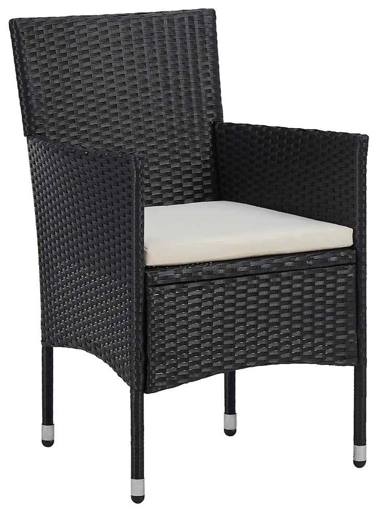 vidaXL Σέτ φαγητού για κήπο με μαξιλάρι 3 pcs Μαύρο Πολυ ράταν