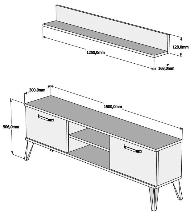 Σύνθετο σαλονιού Meliray μελαμίνης λευκό 150x30x50,6εκ 150x30x50.6 εκ.