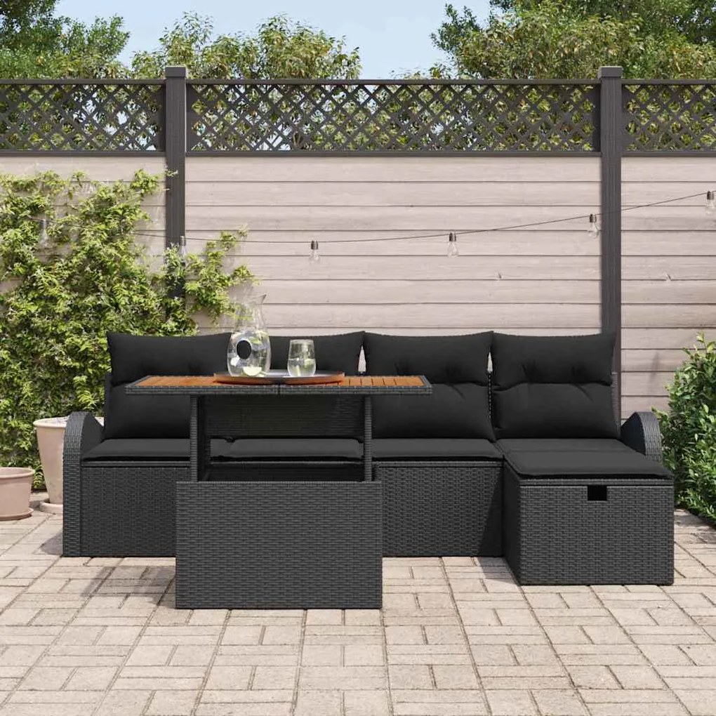 vidaXL Σετ Καναπέ Κήπου με μαξιλάρι 6 pcs Μαύρο Πολυ ράταν