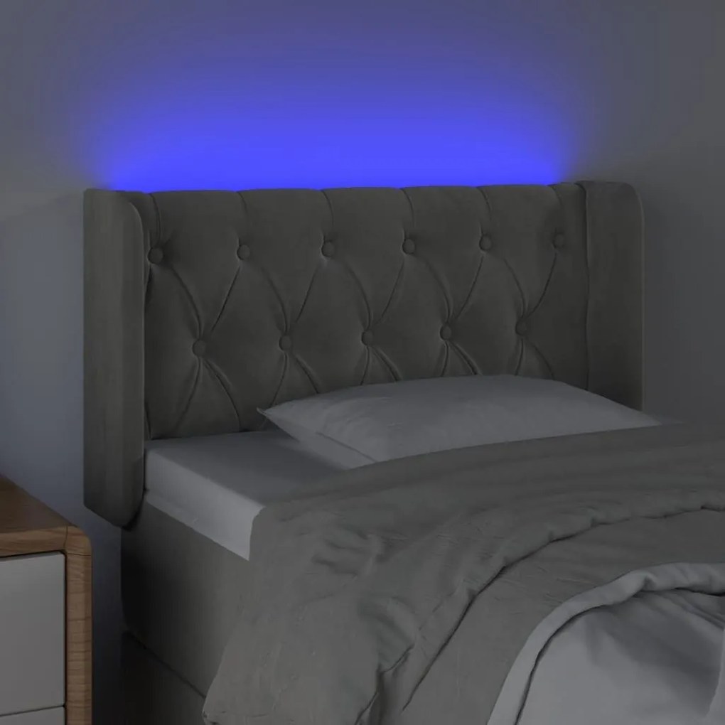 Κεφαλάρι Κρεβατιού LED Ανοιχτό Γκρι 83x16x78/88 εκ. Βελούδινο - Γκρι