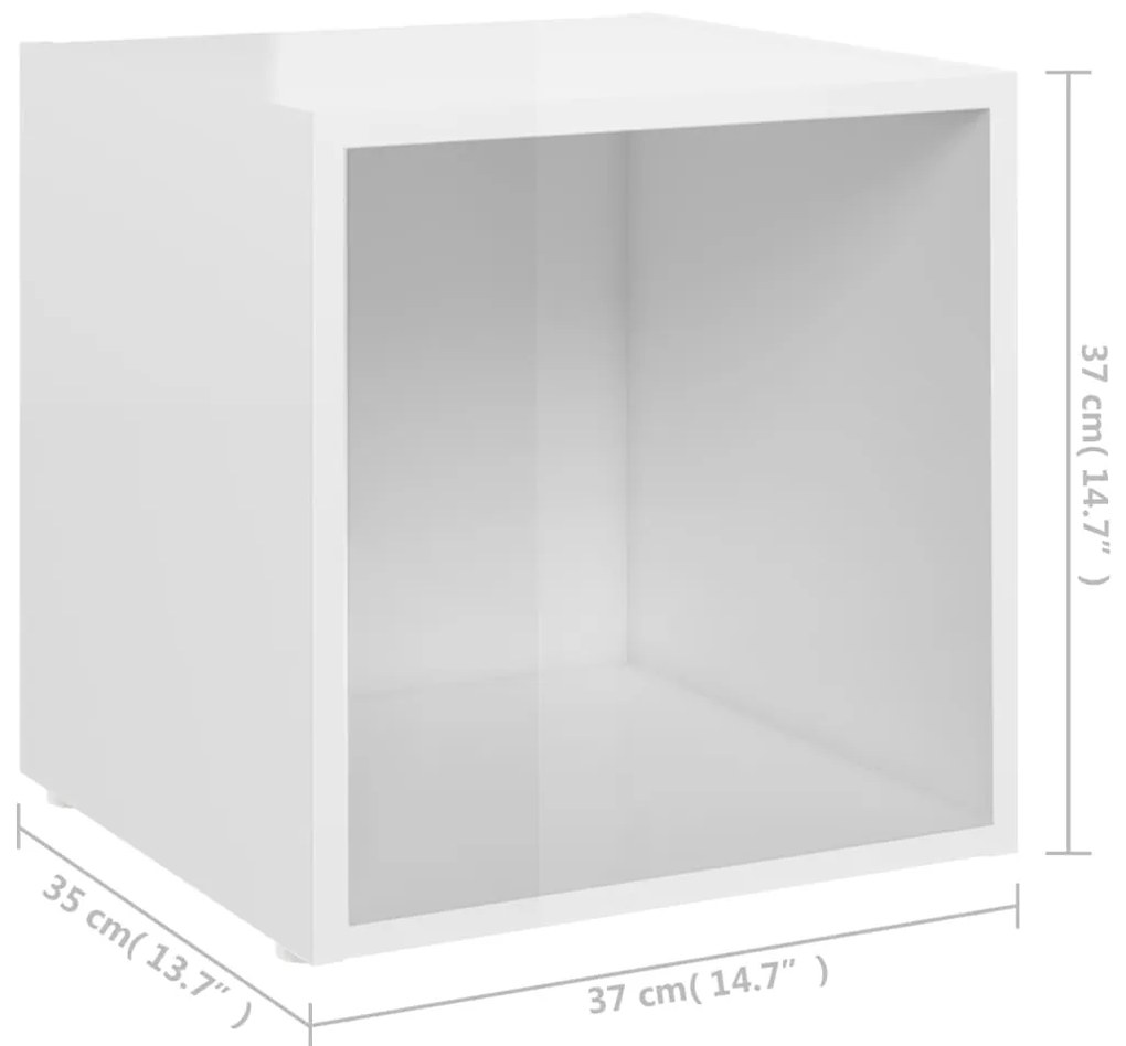 Έπιπλα Τηλεόρασης 4 τεμ. Γυαλ. Λευκά 37x35x37 εκ. Επεξ. Ξύλο - Λευκό