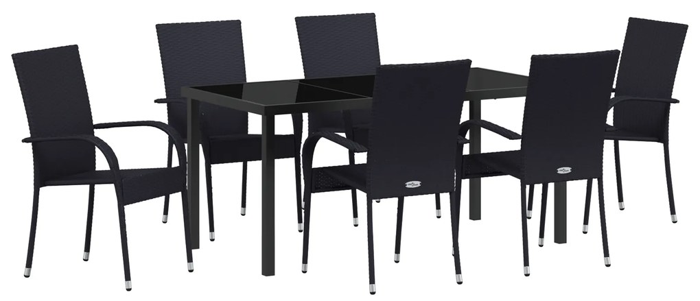 vidaXL Σέτ φαγητού για κήπο 7 pcs Μαύρο Ράτα PE