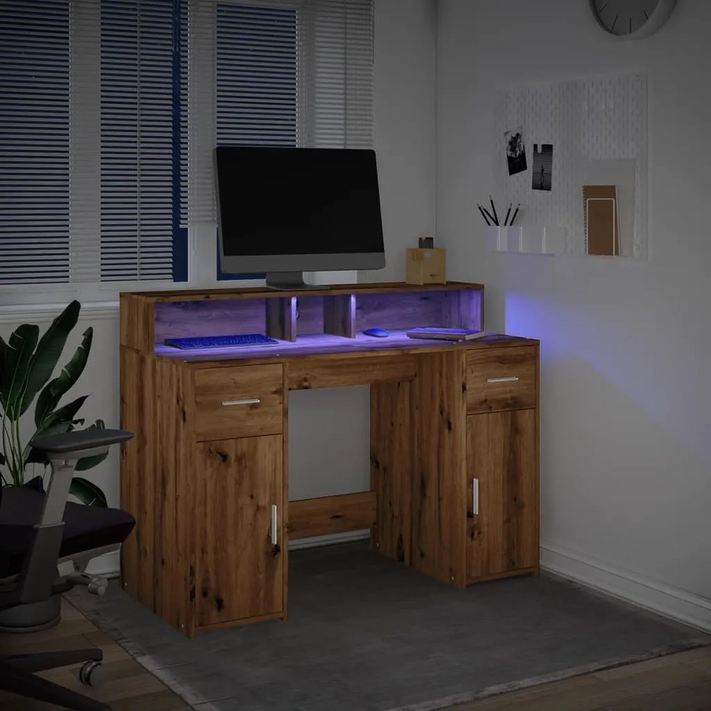 vidaXL Γραφείο με LED Αρτισιανή Δρυς 120x55x91 εκ. Επεξεργασμένο Ξύλο
