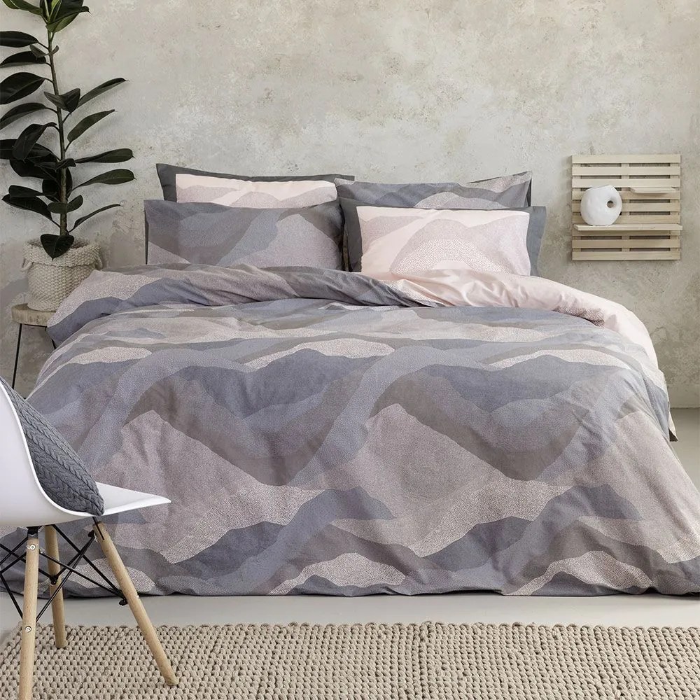 Παπλωματοθήκη Pintura (Σετ 2τμχ) Grey-Pink Nima Single 160x240cm 100% Βαμβάκι